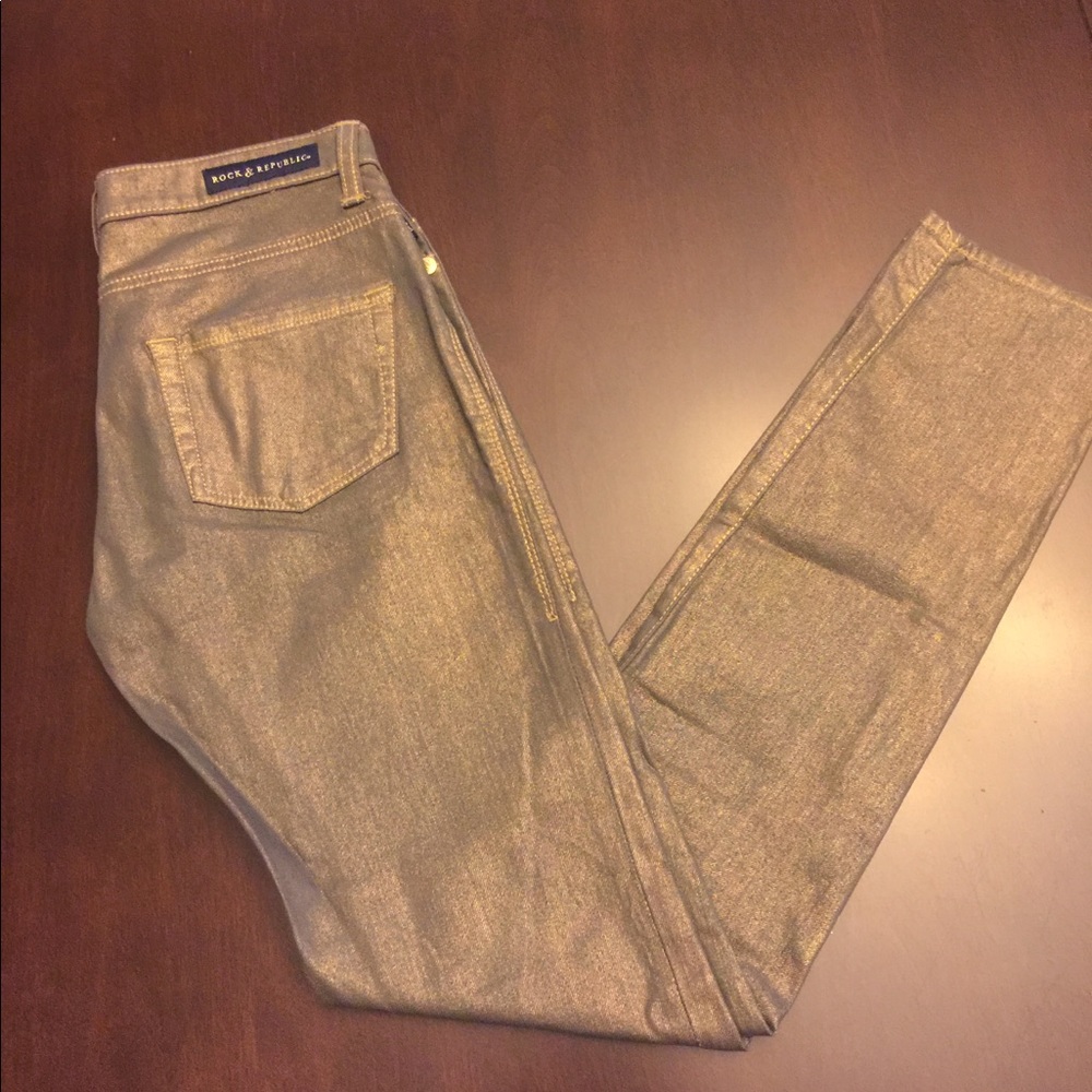Golden metallic denim